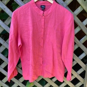 Eileen Fisher Coral Pink 100% Linen Button Down Collared Blouse Women’s Large